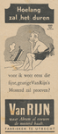 716034 Advertentie voor Van Rijn's Mosterd, geproduceerd bij Van Rijn's Mosterd- en Azijnfabrieken, [Nieuwe Kade 11-13] ...